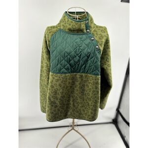 J Crew Factory Sherpa Fleece Quilted Snap Pullover Leopard Print Medium